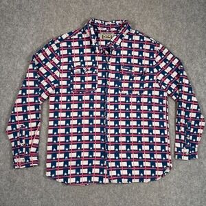 Burlebo Red White Blue Texas Flag Flannel Button Down Shirt Men's Size Large